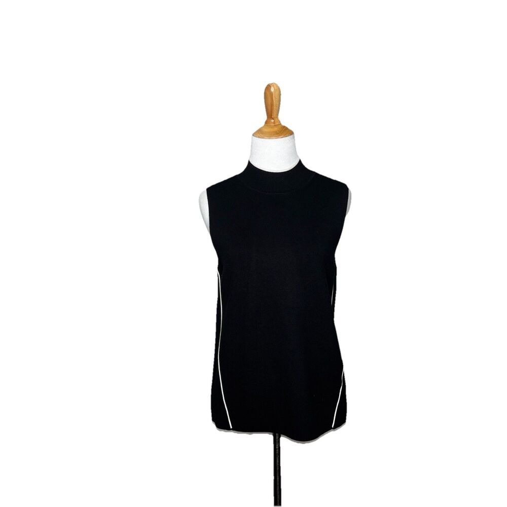 Banana Republic Black Mock Neck Sleeveless Sweater with white darts Size Medium
